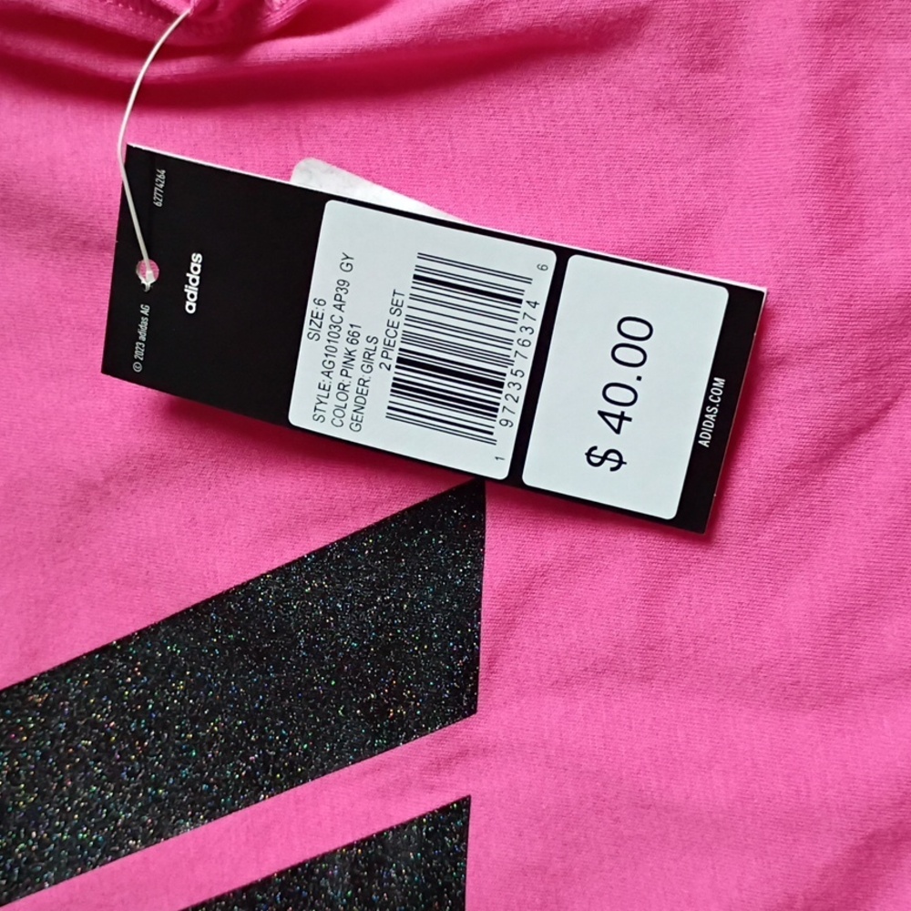 Adidas Girls Size 6 Youth 6y Pink Outfit with Colorful Accents Nwt New With Tags - Picture 6 of 7